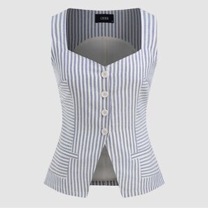 CIDER COTTON-BLEND SWEETHEART NECKLINE STRIPED BUTTON JACKET VEST‎